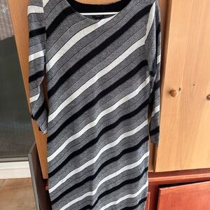 Ann Taylor Black and Gray Striped Knit Dress
